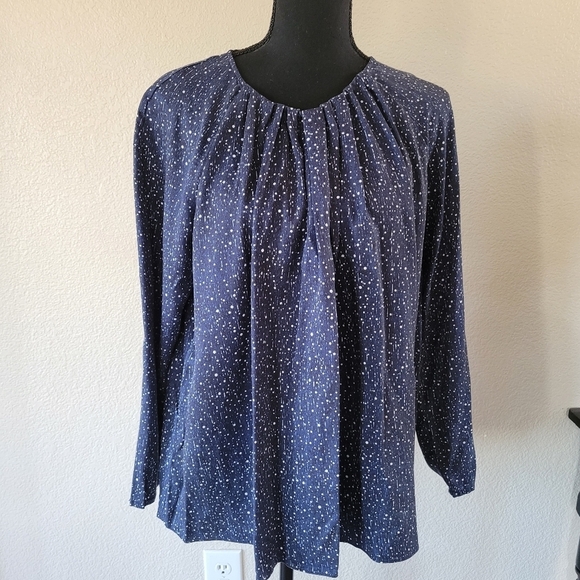 COS Blue w/White Polka-dots Blouse 3-Quart Sleeve pleated Navy Blue - Picture 1 of 7